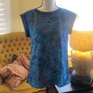 Turquoise fuchsia pattern silky top XS Fred David
